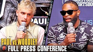 JAKE PAUL VS TYRON WOODLEY  FULL HEATED PRESS CONFERENCE amp FACE OFF VIDEO [upl. by Eenrahc30]