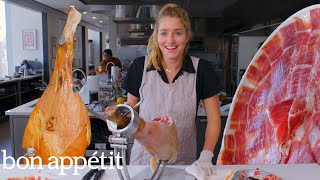 Pro Chef Learns How to Carve a 1500 Leg of Ham  Bon Appétit [upl. by Marlea764]