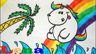 Pummeleinhorn im Urlaub zeichnen  Regenbogen malen  How to draw a Unicorn  как рисовать единорога [upl. by Samohtnhoj]