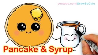 How to Draw Cartoon Pancake and Syrup Breakfast Cute and Easy [upl. by Boniface]