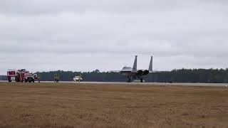 F15 Eagle testing BAK12 Aircraft Arresting System [upl. by Annaerb]