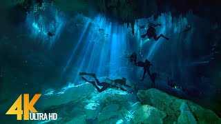 4K Cenotes Dive Relaxation Video  Mexican Underwater Caves  Incredible Underwater World  3 HOUR [upl. by Tomasina]