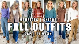 FALL OUTFIT HAUL  Maurices Chicos Gap TJ Maxx  Fashion Over 40 [upl. by Anha]