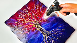 Painting with a GLUE GUN The Tree of Life Acrylic Pour  AB Creative Tutorial [upl. by Soule]