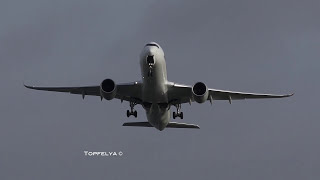 Boeing 787 VS Airbus A350 incredible wing flex head on view takeoff [upl. by Christy]