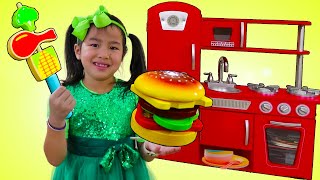 Jannie Pretend Play Cooking with Toy Kitchen Food Toys  Juguetes de Cocina [upl. by Airamas]