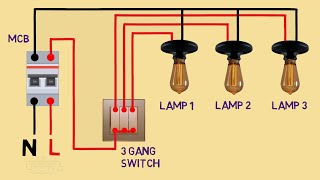 electrical house wiring 3 gang switch wiring diagram connection [upl. by Freddie]