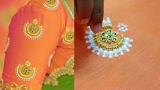 zardosi work on blouse  aari work blouse designs for beginners  motifs  203 [upl. by Stepha]