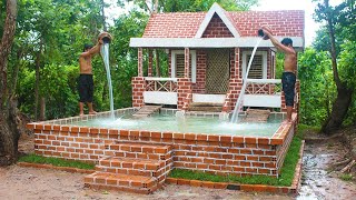 Buildding Amazing Pretty Brick Swimming Pool And Modern Two Story House Villa Design In Forest [upl. by Stearne]