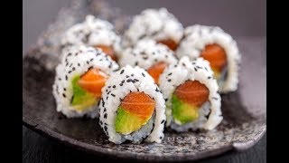 URAMAKI Sushi Roll Recipe  SALMON AND AVOCADO PHILADELPHIA [upl. by Ardolino]