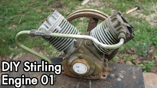 DIY Stirling Engine 01 Vtwin Air Compressor Conversion Evaluation [upl. by Nyleuqcaj]