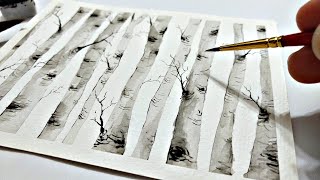 How to paint BIRCH TREES IN WATERCOLOR for beginners » Techniques to painting trees guide amp tutorial [upl. by Angelina334]