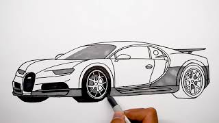 How to draw a car  Bugatti Chiron Step by step [upl. by Dulcine616]