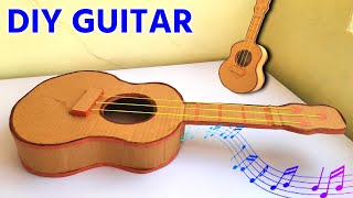 how to make guitar  how to make guitar from cardboard  diy functional rubberband toy making [upl. by Garnett492]