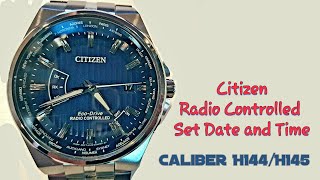 How to set Time and Date Citizen Eco Drive AT Radio Controlled H144 H145 [upl. by Sandry]