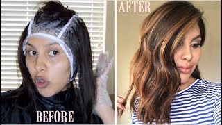 DIY HIGHLIGHTS USING CAP Revlon Frost amp Glow Highlighting Kit [upl. by Odelia367]