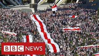 Thousands on streets of Belarus demand resignation of President Lukashenko  BBC News [upl. by Ydneh950]