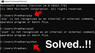 Solved pythonpippip3 is not recognized as an internal or external command  python command error [upl. by Niliak]