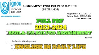 BEGLA 135 SOLVED ASSIGNMENT 202324  Englishindailylife begla135 ignoustudentssupport ignou [upl. by Alard]