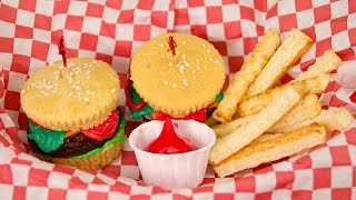 Hamburger Cupcakes and French Fries from Cookies Cupcakes and Cardio [upl. by Osanna]