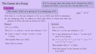 Abstract Algebra 1 The Center of a Group [upl. by Ecnadnak]