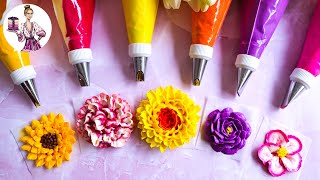 How to pipe 6 classic buttercream flowers  Piping tips amp techniques for perfect cake decorating [upl. by Nodnyl]