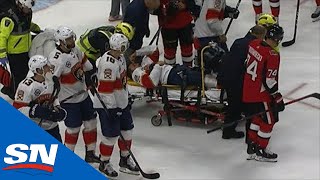 Panthers Trocheck Stretchered Off The Ice After Brutal Leg Injury [upl. by Mimi]