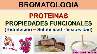 BROMATOLOGIA Propiedades Funcionales Proteínas hidratación solubilidad y viscosidad [upl. by Allmon676]