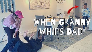 Granny Whips Dad For Accidentally Hitting Her With A Belt [upl. by Budde]