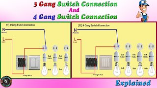 3 Gang amp 4 Gang Switch Connection  How to Wire Three Gang amp Four Gang Light Switches  Explained [upl. by Ysabel419]