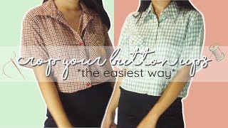 the EASIEST way to crop button ups  diy crop tops [upl. by Ardien171]