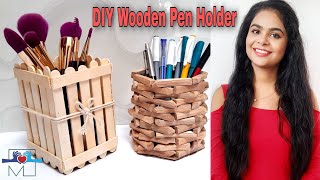 Handmade Wooden Pen Holders  Simple and Unique DIY Pen Stand [upl. by Kilah]