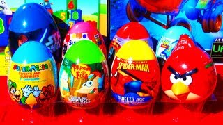 8 Surprise Eggs Hello Kitty Toy Story Super Mario SpiderMan Phineas amp Ferb Angry Birds Star Wars [upl. by Gnort828]