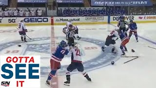 GOTTA SEE IT Three Fights Break Out On Opening Draw Between Rangers amp Capitals [upl. by Shep]